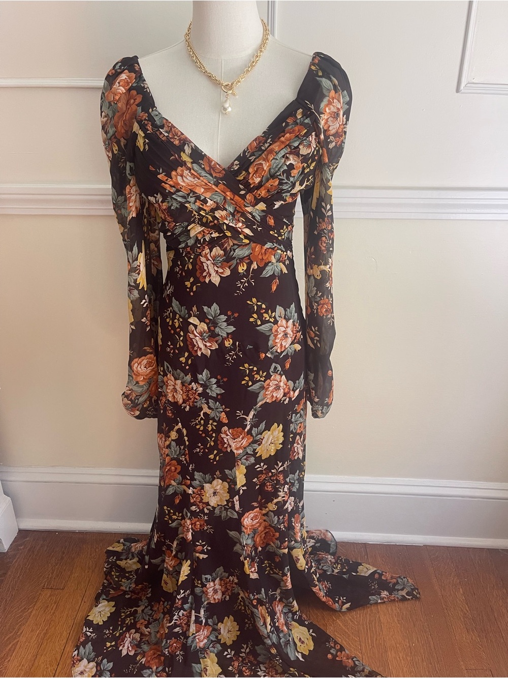 Veronica Beard SILK Black Maxi Dress with A Beautiful Floral Print